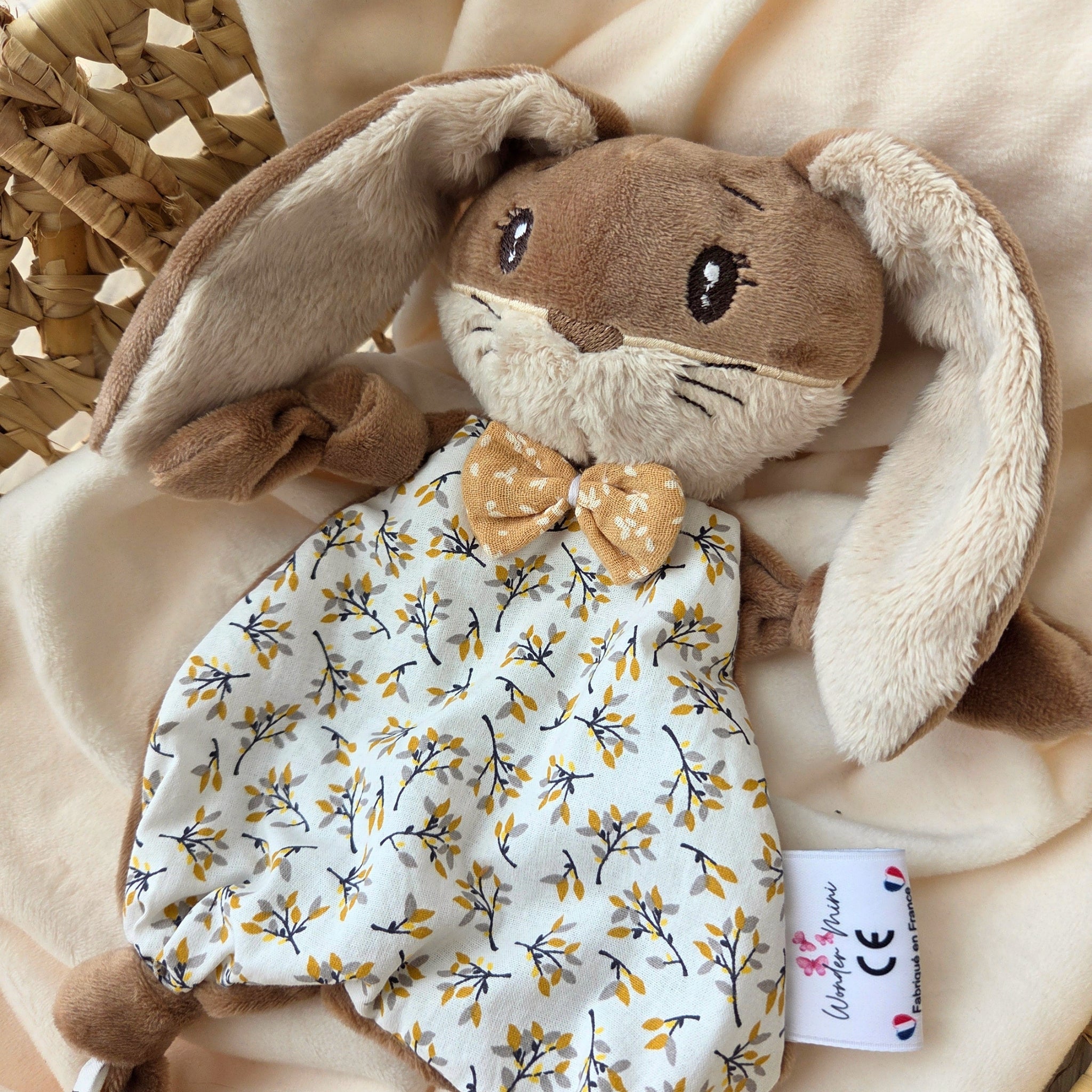 Doudou Lapin Brun personnalisable - fait main