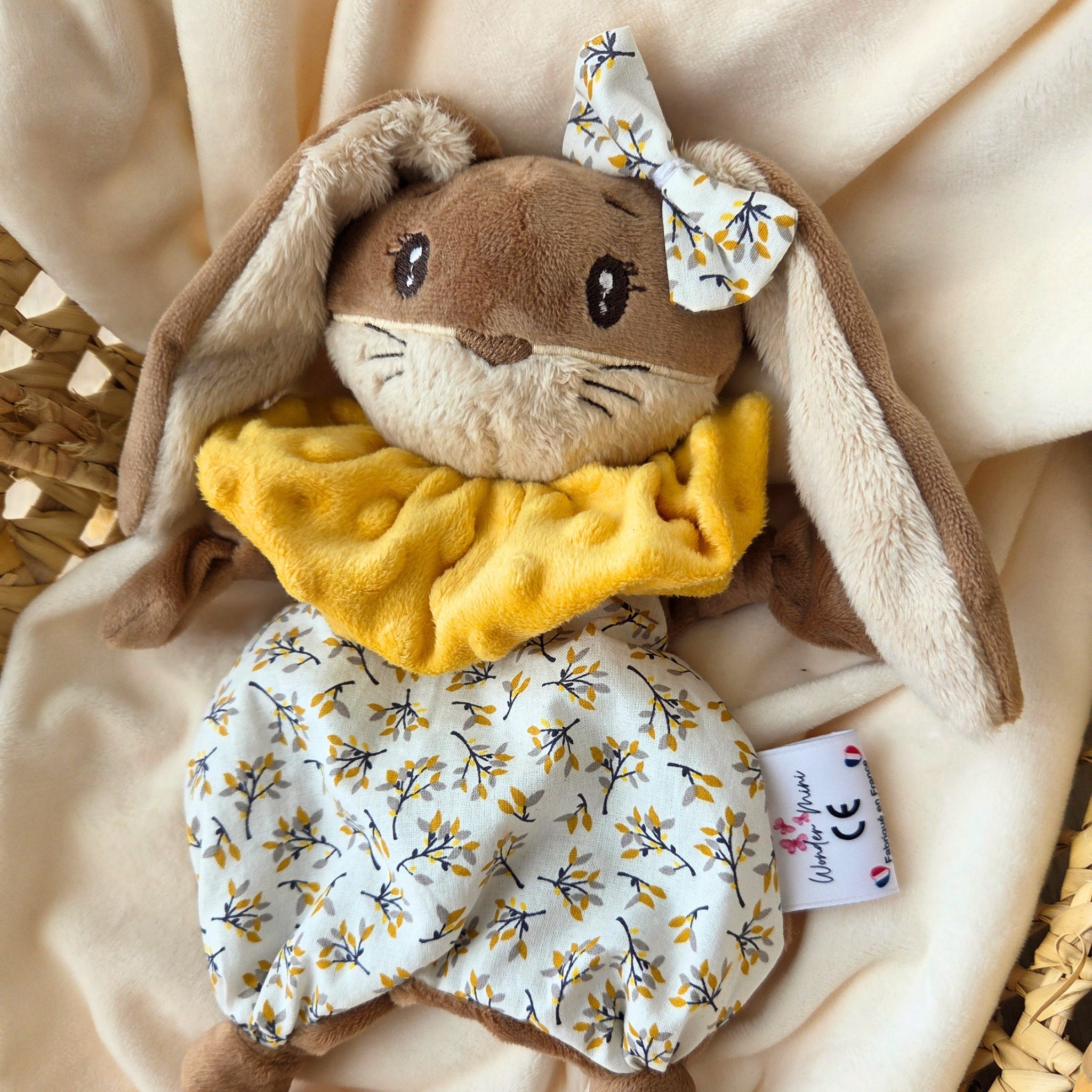 Doudou Lapin Brun personnalisable - fait main