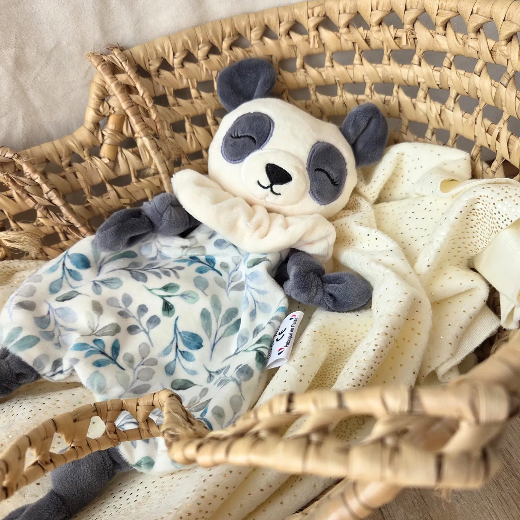 Doudou Panda Gris fait main - personnalisé