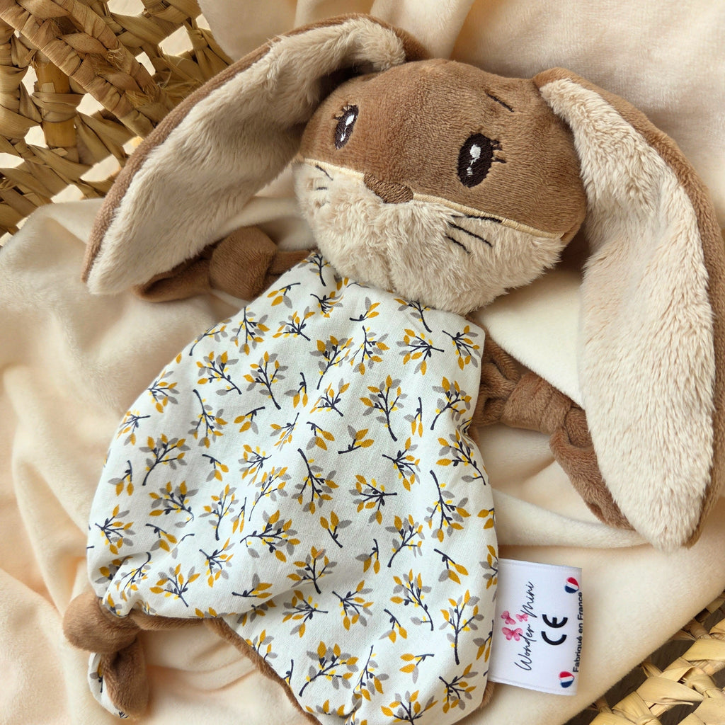 Doudou Lapin Brun personnalisable - fait main