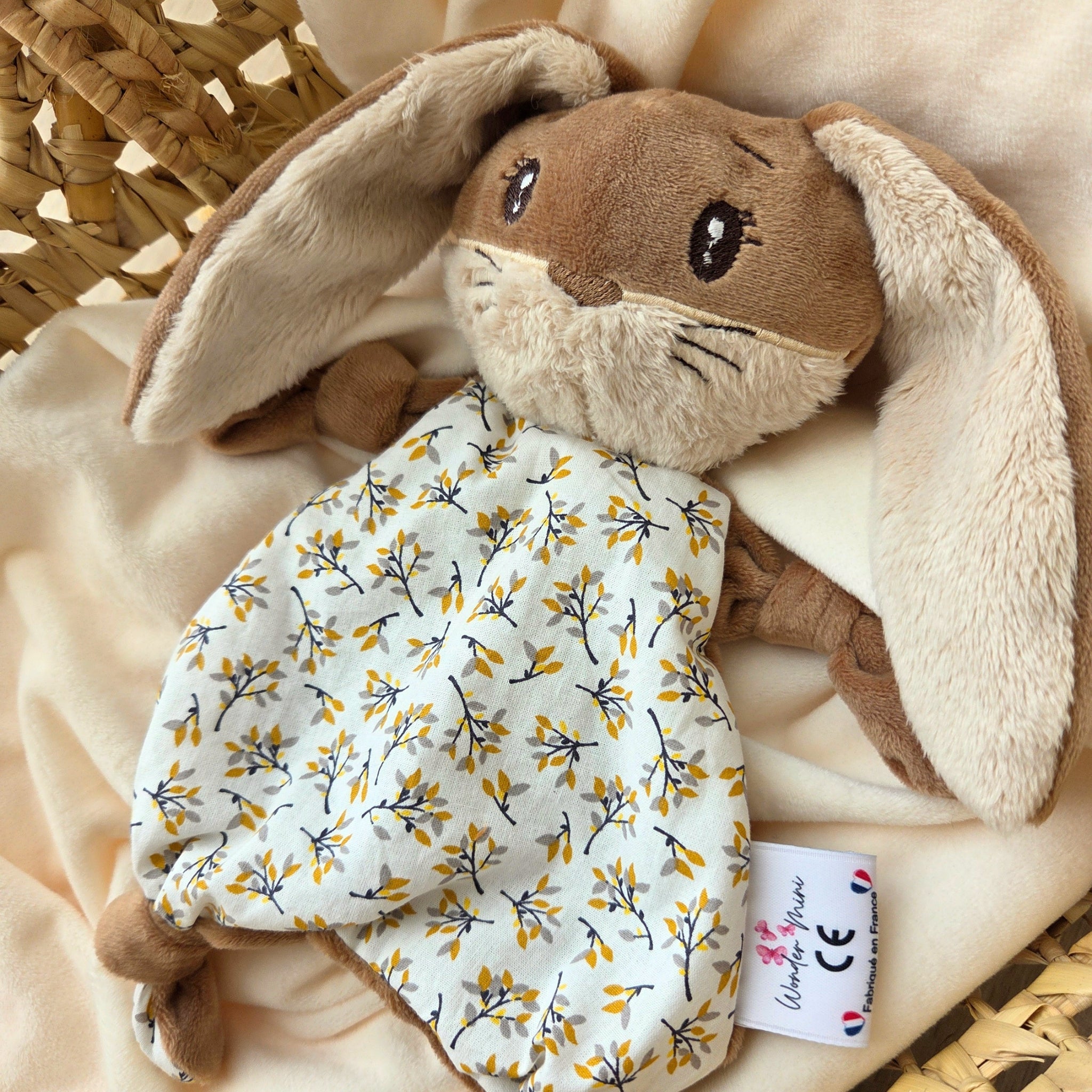 Doudou Lapin Brun personnalisable - fait main