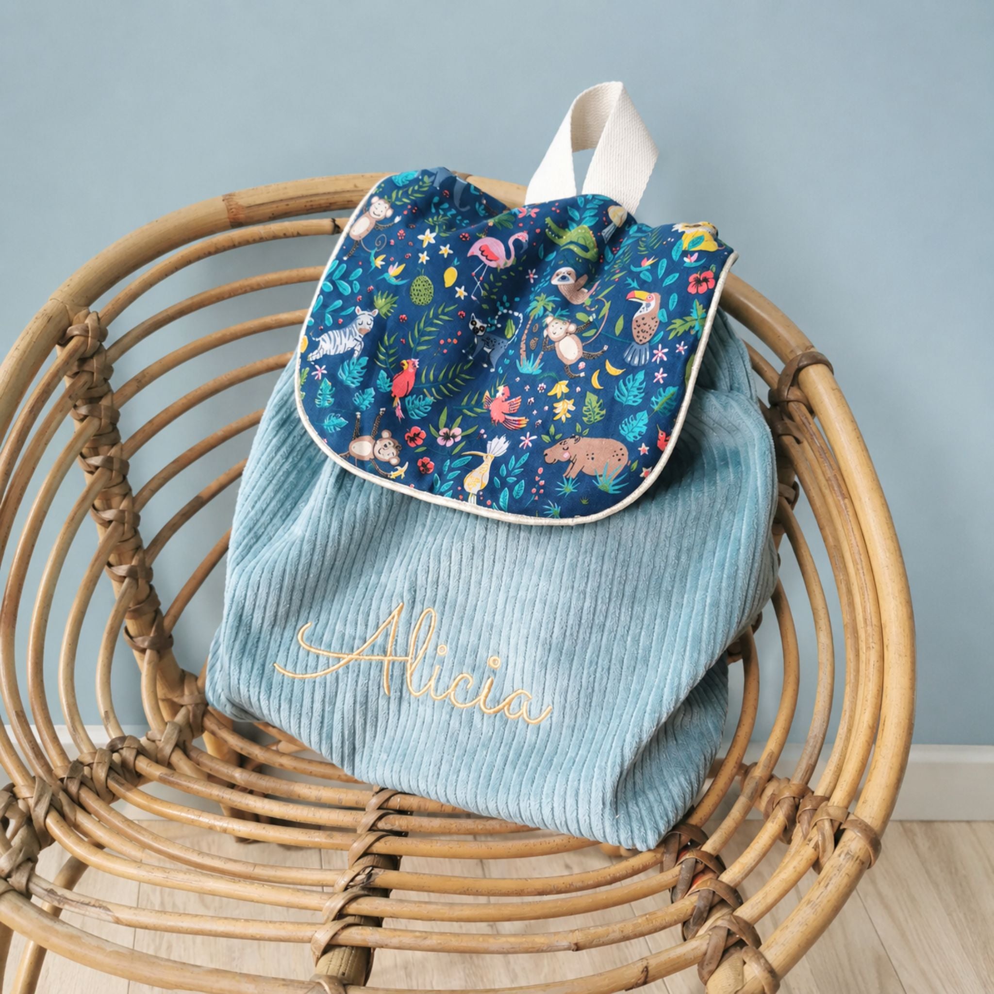 Sac à dos à dos enfant personnalisable - Bleu Céladon