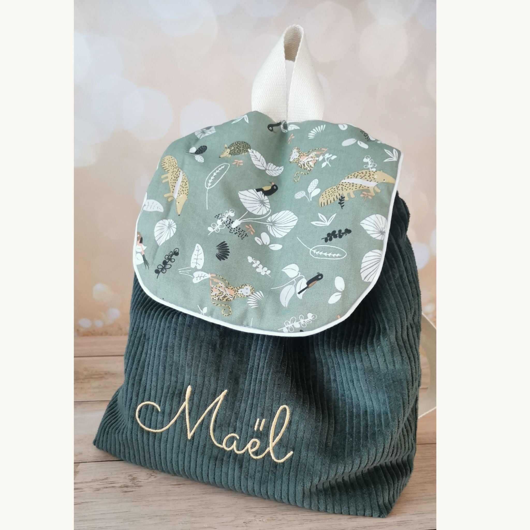 Sac à dos à dos enfant personnalisable - Kaki