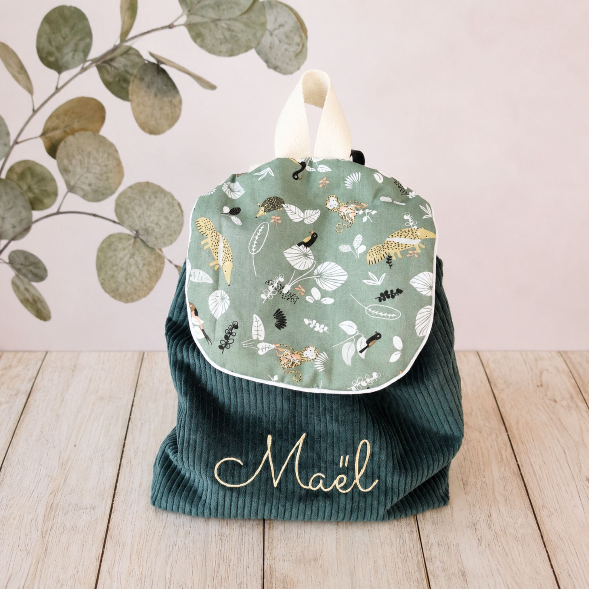 Sac à dos à dos enfant personnalisable - Kaki