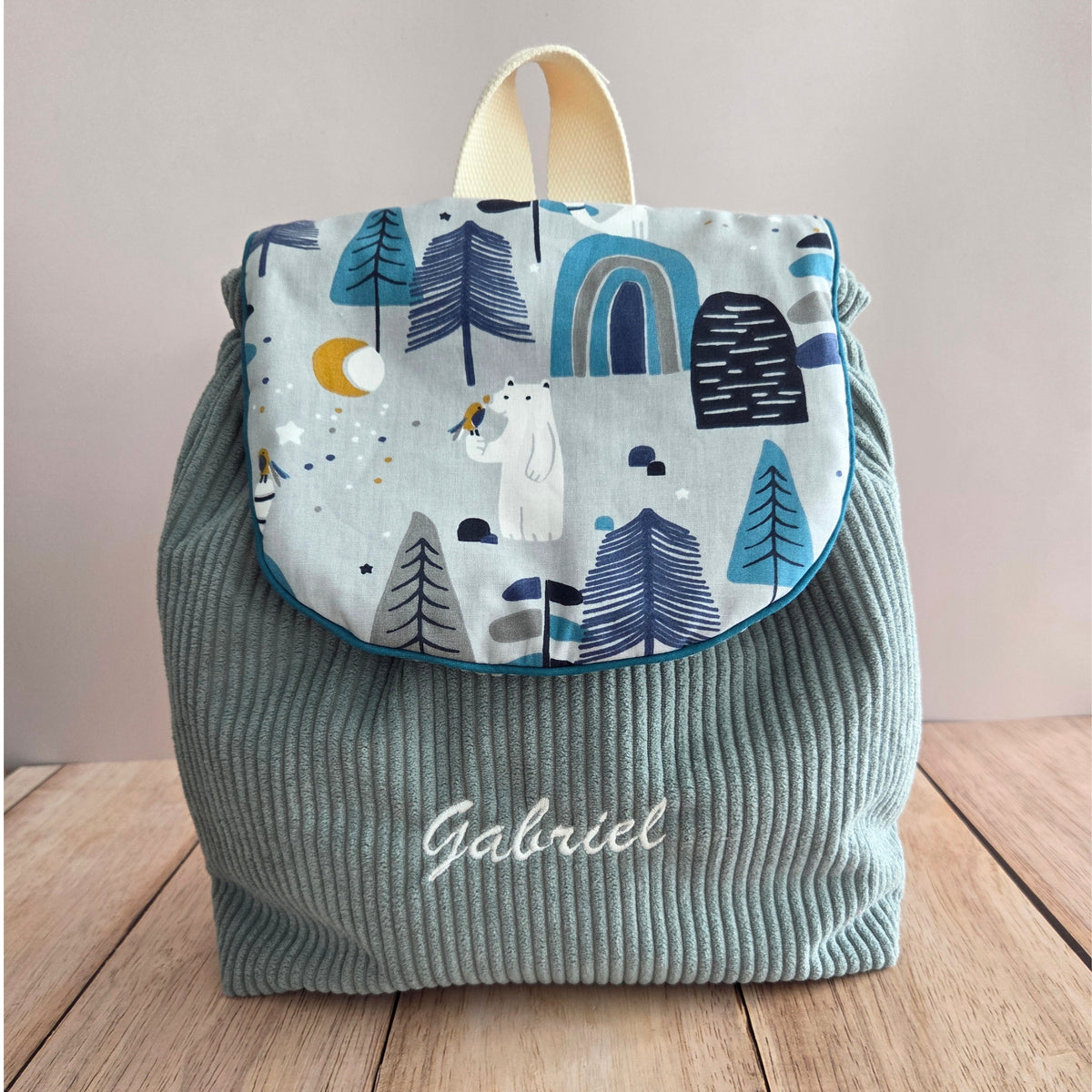 Sac à dos à dos enfant personnalisable - Bleu Céladon