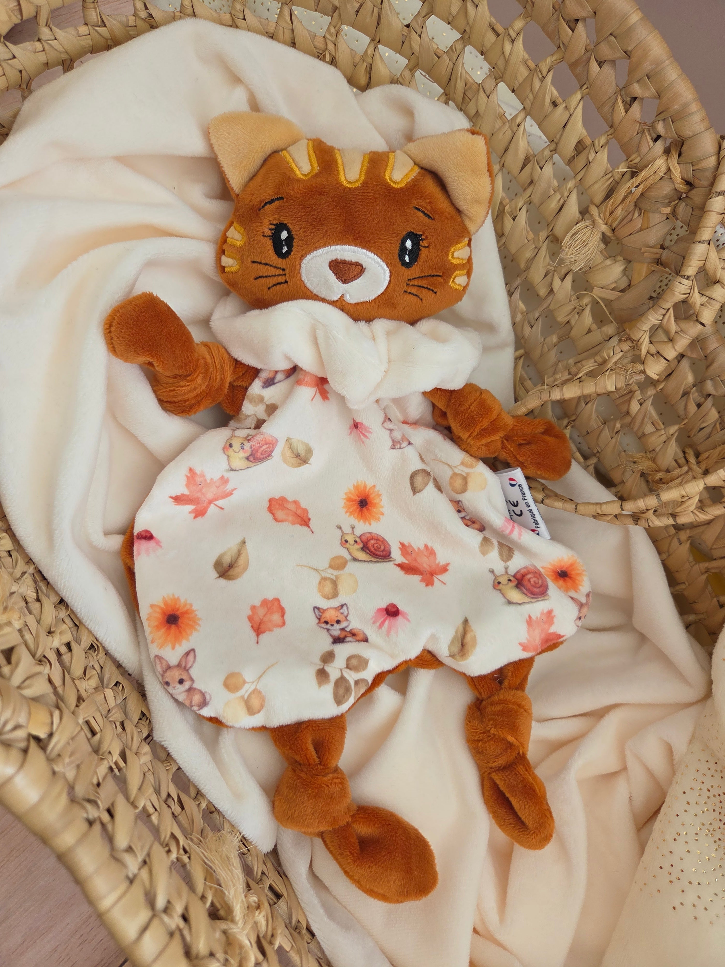 Doudou Chat Tigré Roux Personnalisé Fait Main