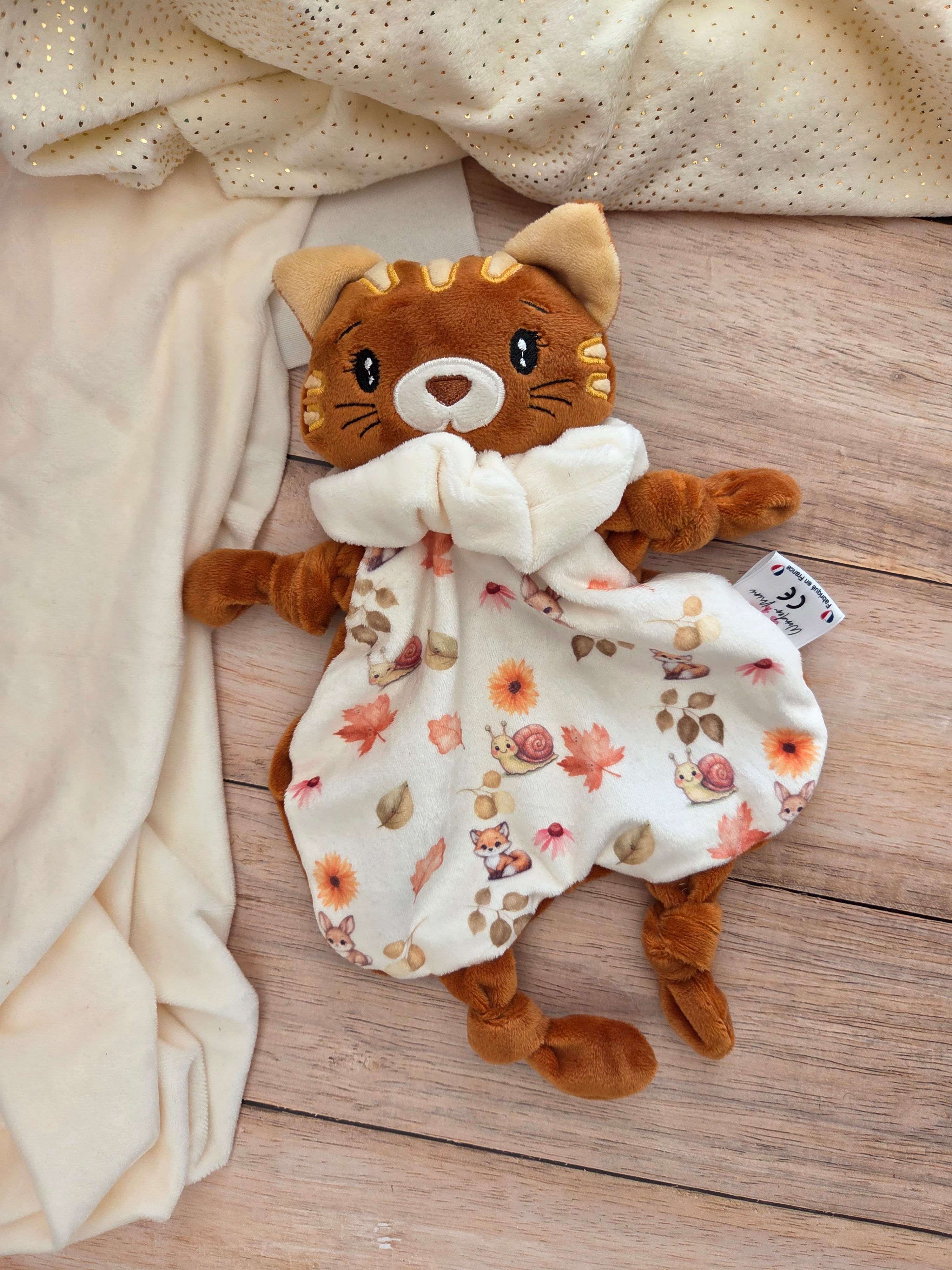 Doudou Chat Tigré Roux Personnalisé Fait Main