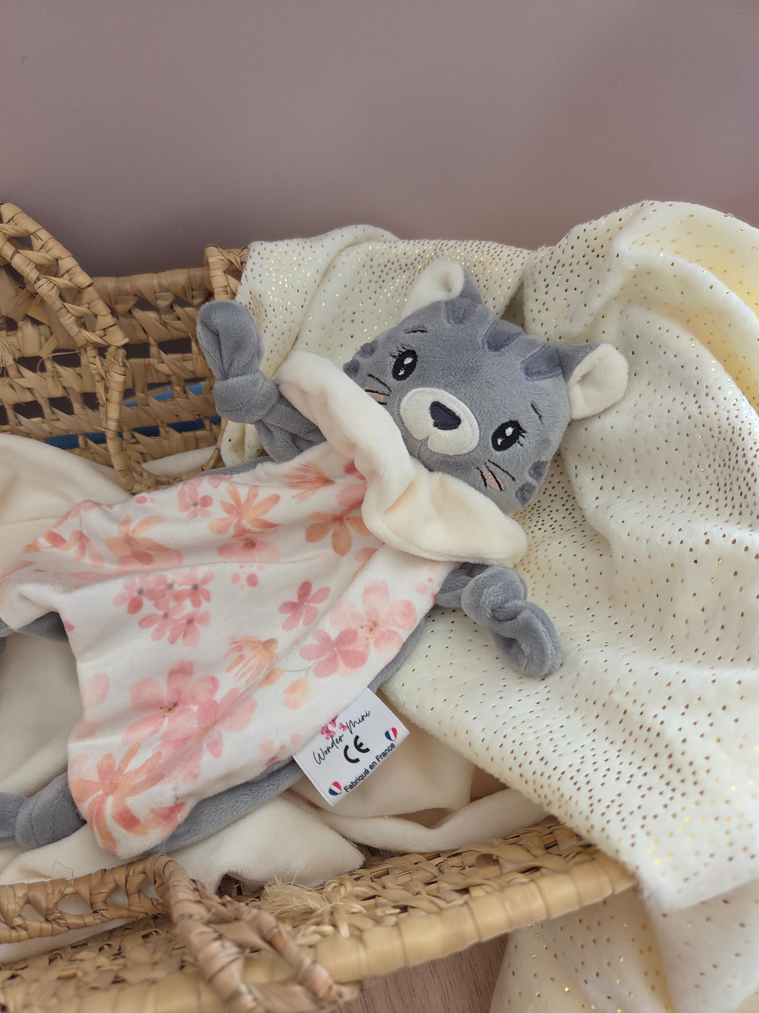 Doudou Chat Tigré Gris Personnalisé Fait Main
