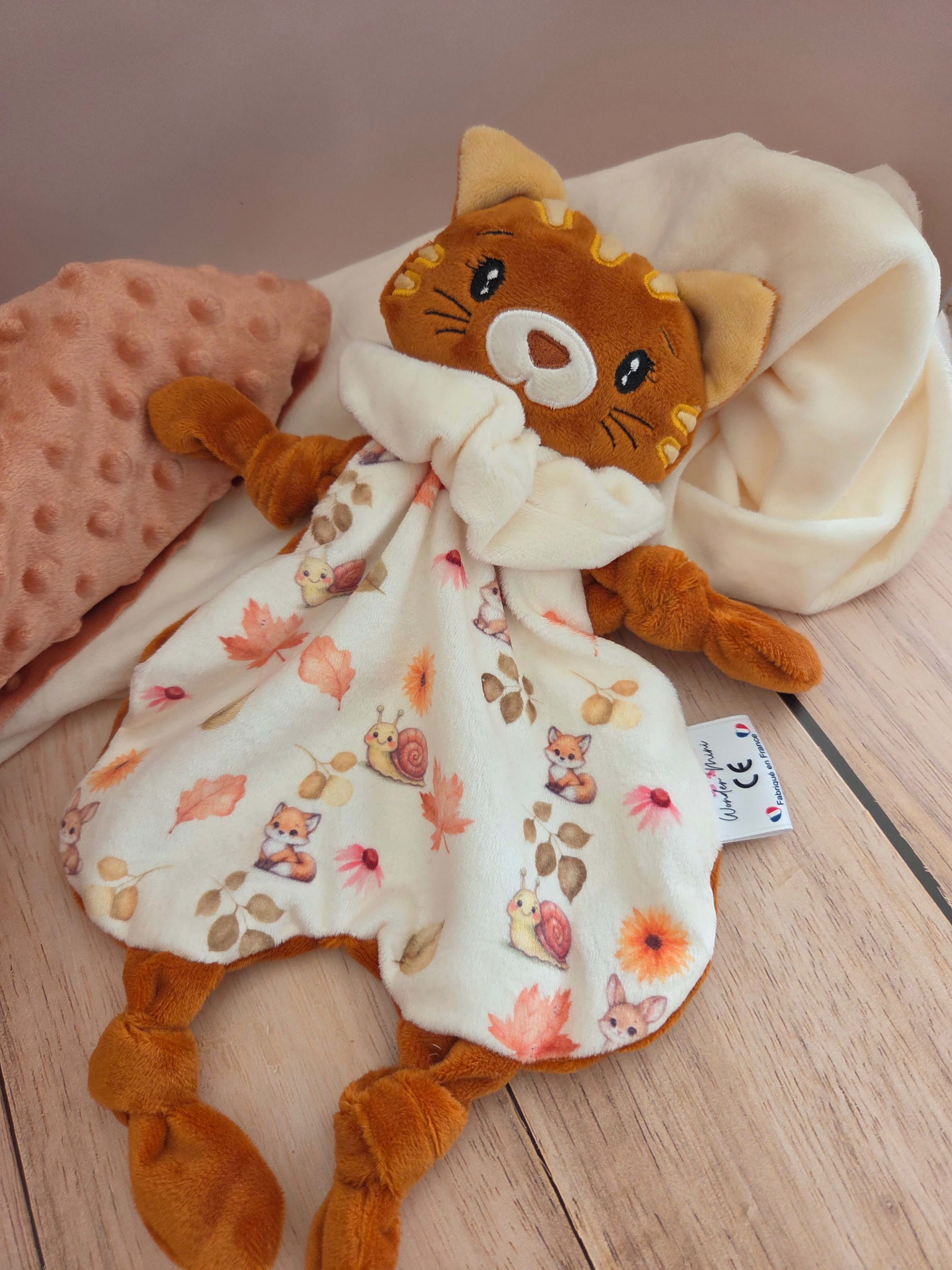 Doudou Chat Tigré Roux Personnalisé Fait Main