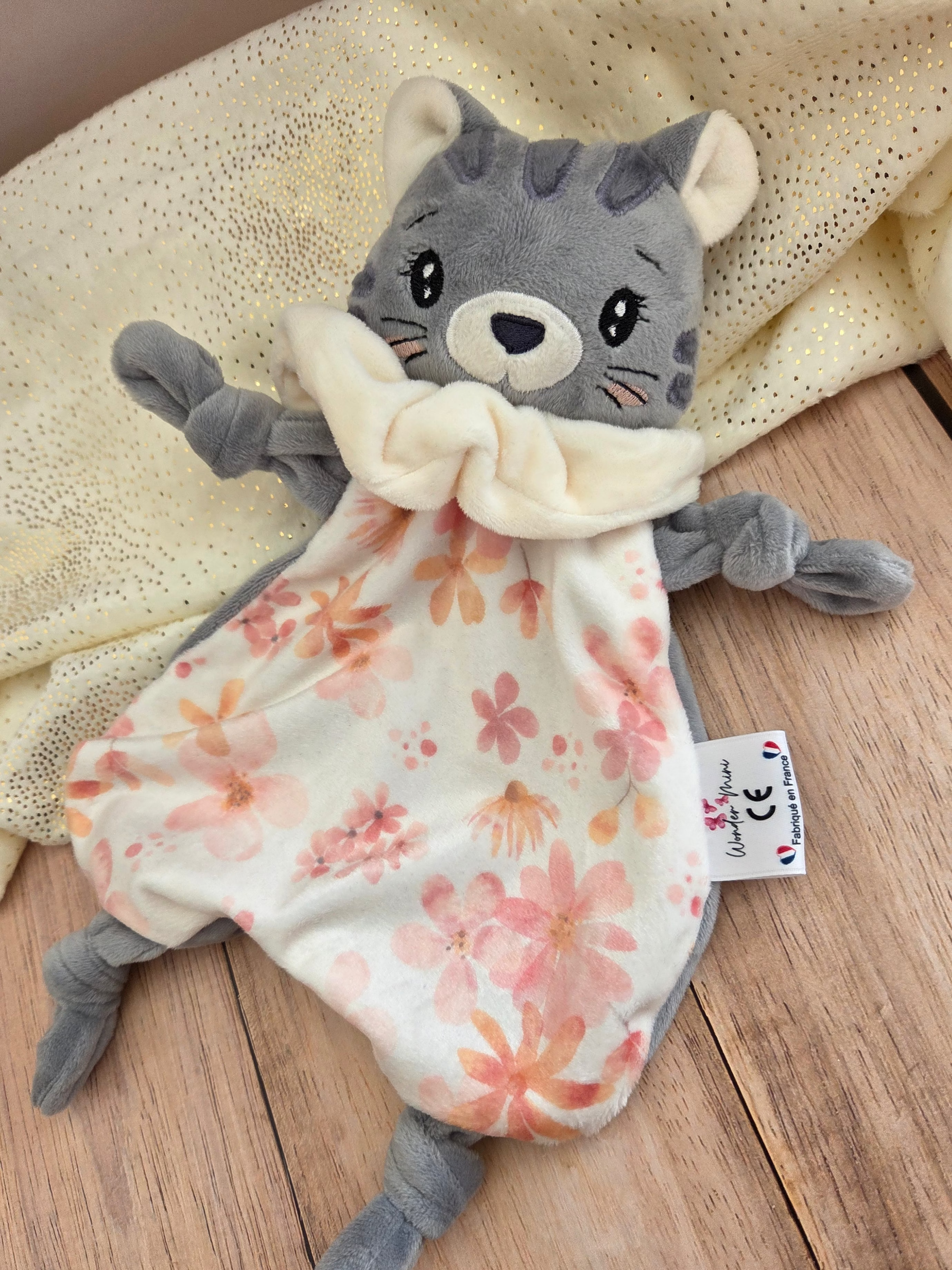 Doudou Chat Tigré Gris Personnalisé Fait Main