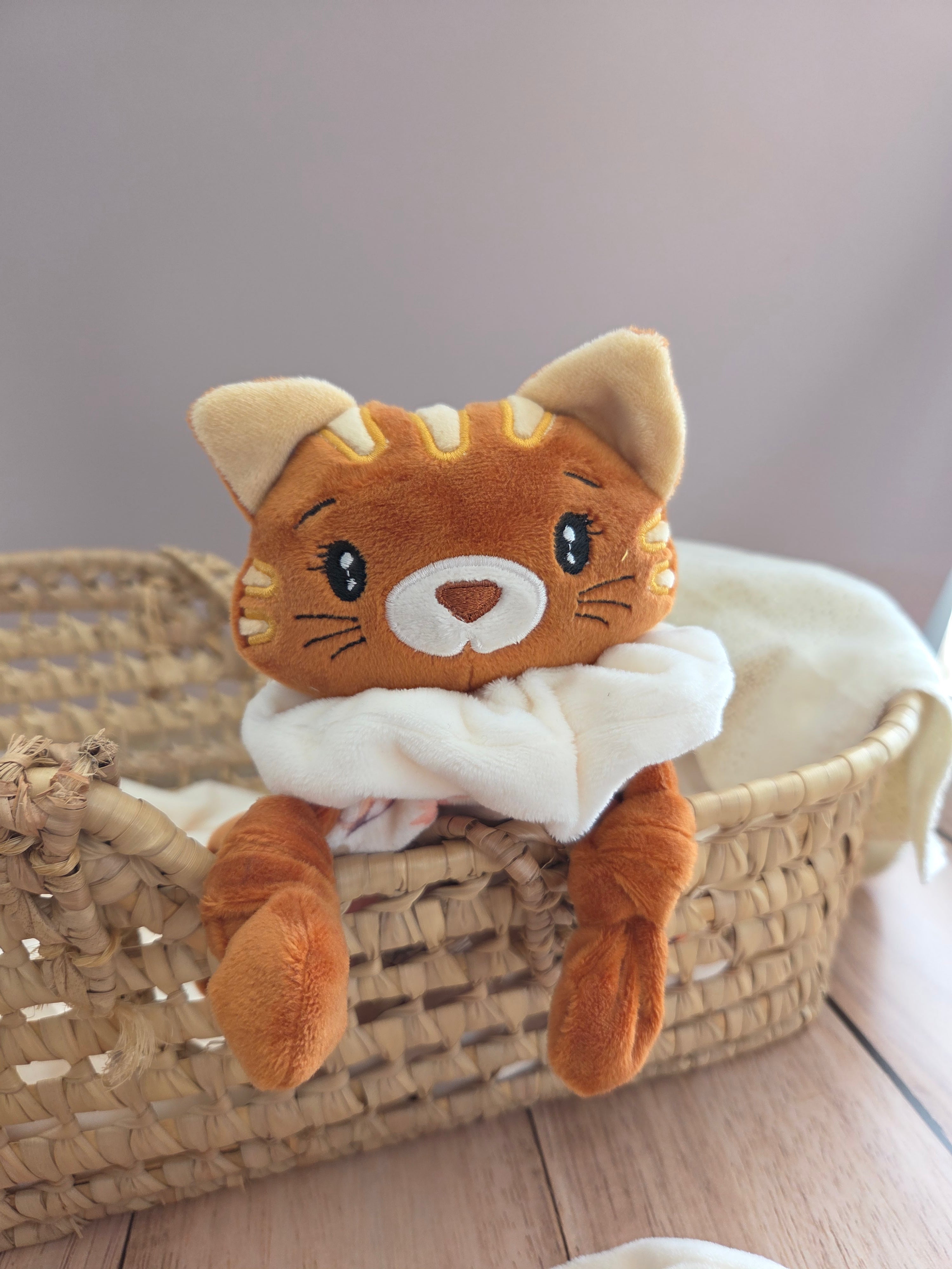 Doudou Chat Tigré Roux Personnalisé Fait Main